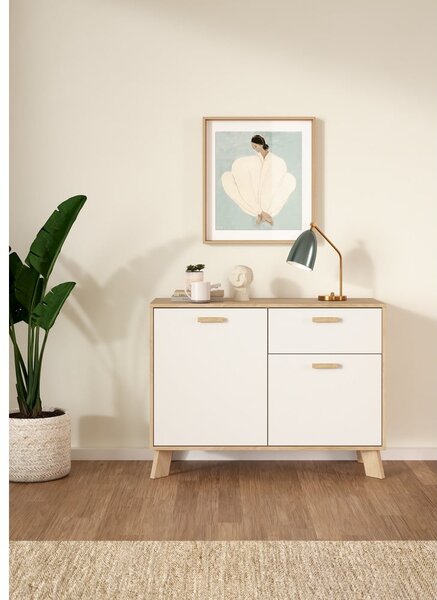 Biela/v prírodnej farbe komoda v dekore duba 99x73x39 cm Ikast – Tvilum