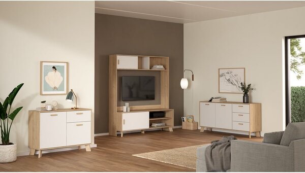 Biela/v prírodnej farbe komoda v dekore duba 99x73x39 cm Ikast – Tvilum