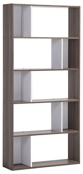 Regál s policami tmavé drevo biela MDF 174 x 83 cm veľké a malé police knižnica úložný priestor moderný škandinávsky štýl obývačka