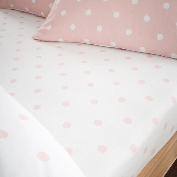 Biela/ružová napínacia flanelová plachta 150x200 cm Polka Dot – Catherine Lansfield
