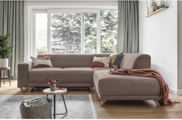 Hnedá rozkladacia/s úložným priestorom rohová pohovka (pravý roh/do L) Classy Sophie – Miuform