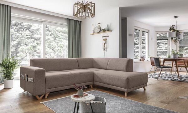 Hnedá rozkladacia/s úložným priestorom rohová pohovka (pravý roh/do L) Classy Sophie – Miuform