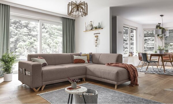 Hnedá rozkladacia/s úložným priestorom rohová pohovka (pravý roh/do L) Classy Sophie – Miuform