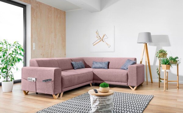 Ružová rozkladacia/s úložným priestorom rohová pohovka (pravý roh/do L) Classy Sophie – Miuform