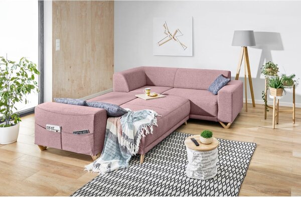 Ružová rozkladacia/s úložným priestorom rohová pohovka (pravý roh/do L) Classy Sophie – Miuform