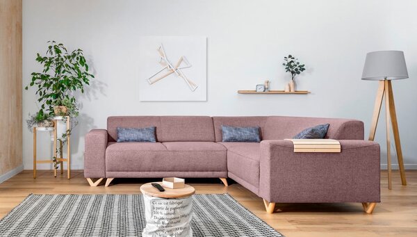 Ružová rozkladacia/s úložným priestorom rohová pohovka (pravý roh/do L) Classy Sophie – Miuform