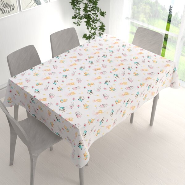 Biante Detský bavlnený obdĺžnikový obrus Sandra SA-671 Zvieratká baletky na bielom 50x100 cm