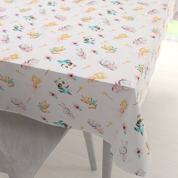 Biante Detský bavlnený obdĺžnikový obrus Sandra SA-671 Zvieratká baletky na bielom 50x100 cm
