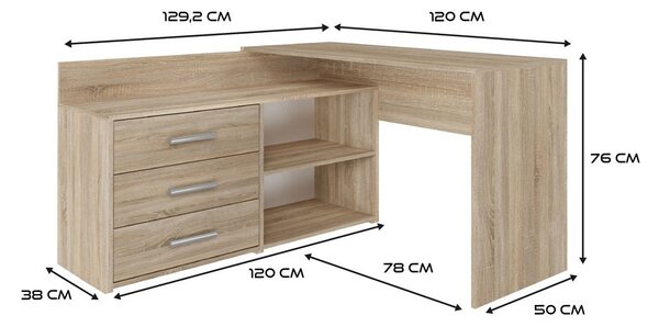 TP Living Rohový písací stôl + komoda DANY ľavý dub sonoma