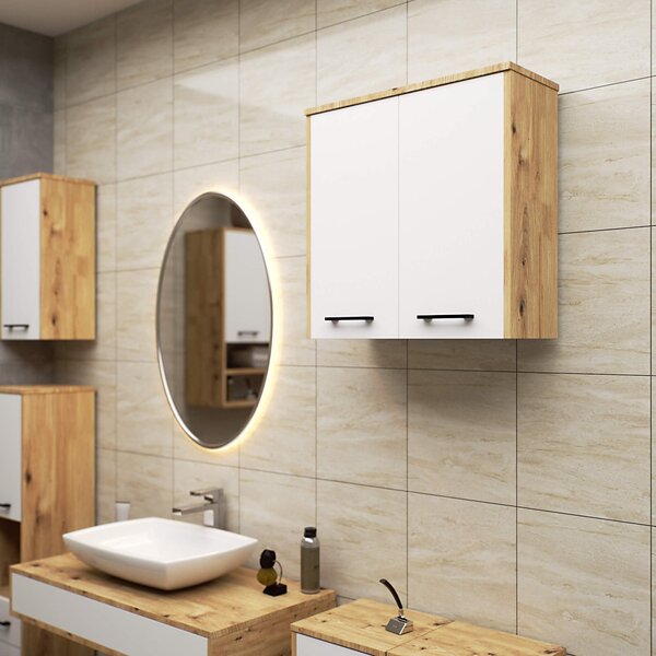 Ak furniture Závesná kúpeľňová skrinka Fin 60 cm dub artisan/biela