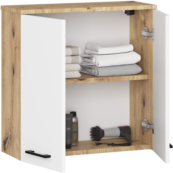 Ak furniture Závesná kúpeľňová skrinka Fin 60 cm dub artisan/biela