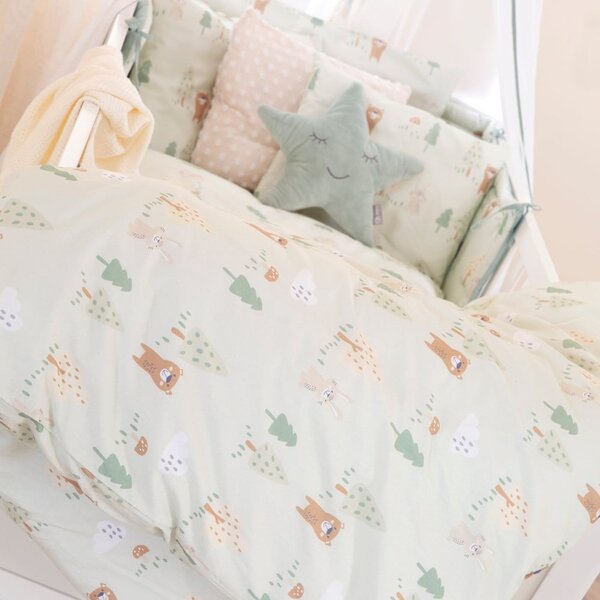 Svetlozelené bavlnené detské obliečky do postieľky 100x135 cm Woodland Buddies – Roba