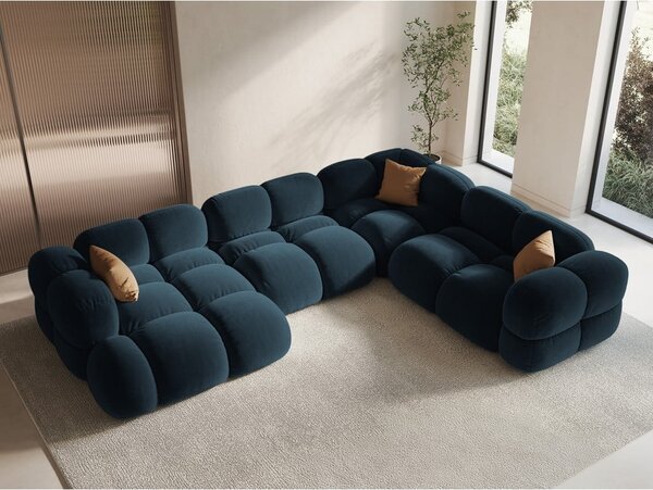Tmavomodrá zamatová rohová pohovka (pravý roh/do tvaru "U") Loretto – Cosmopolitan Design