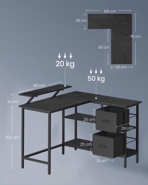 ROHOVÝ PÍSACÍ STÔL, čierna, 115/105/89 cm Boxxx - Online Only kancelárie, Online Only