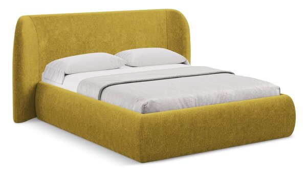 Čalúnená dvojlôžková posteľ s úložným priestorom s roštom 160x200 cm v horčicovej farbe Hauke – Makamii