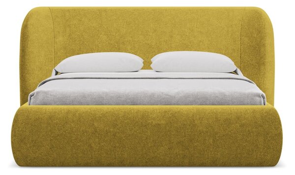 Čalúnená dvojlôžková posteľ s úložným priestorom s roštom 160x200 cm v horčicovej farbe Hauke – Makamii