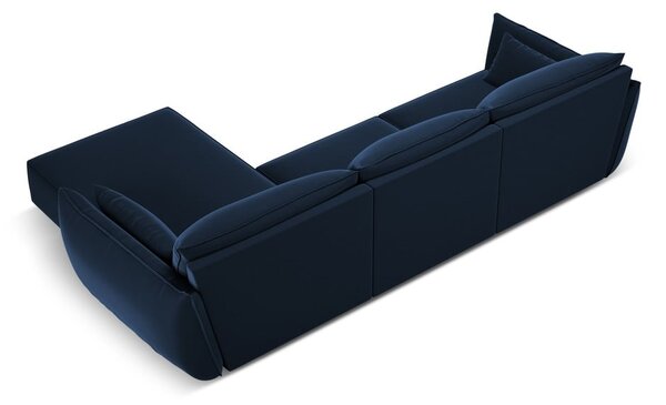 Tmavomodrá zamatová rohová pohovka (pravý roh/s leňoškou) Vanda – Mazzini Sofas