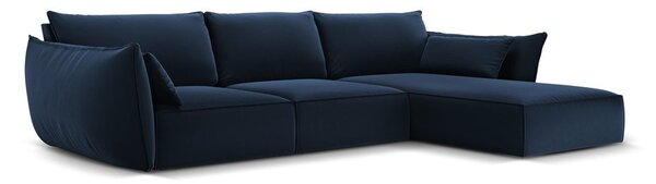 Tmavomodrá zamatová rohová pohovka (pravý roh/s leňoškou) Vanda – Mazzini Sofas