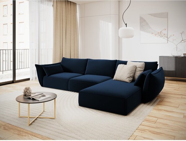 Tmavomodrá zamatová rohová pohovka (pravý roh/s leňoškou) Vanda – Mazzini Sofas