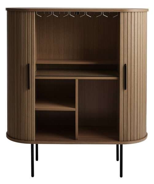 Hnedá vinotéka v dekore duba s posuvnými dverami 100x118x40 cm Nola – Unique Furniture