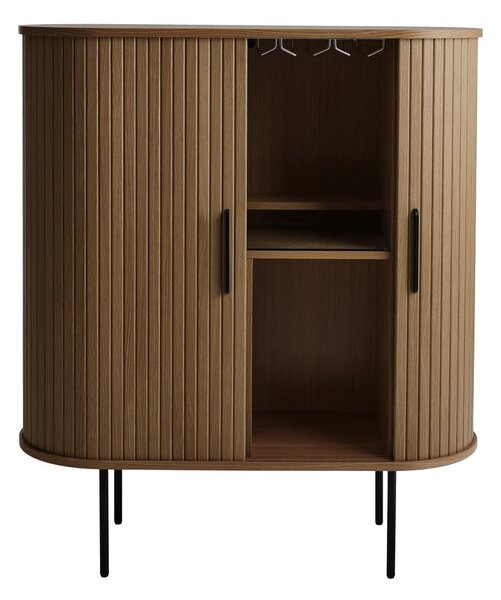 Hnedá vinotéka v dekore duba s posuvnými dverami 100x118x40 cm Nola – Unique Furniture