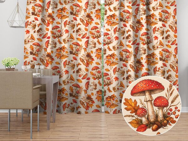 Biante Dekoračný záves Leona LN-183 Muchotrávkové snívanie na krémovom 130x140 cm