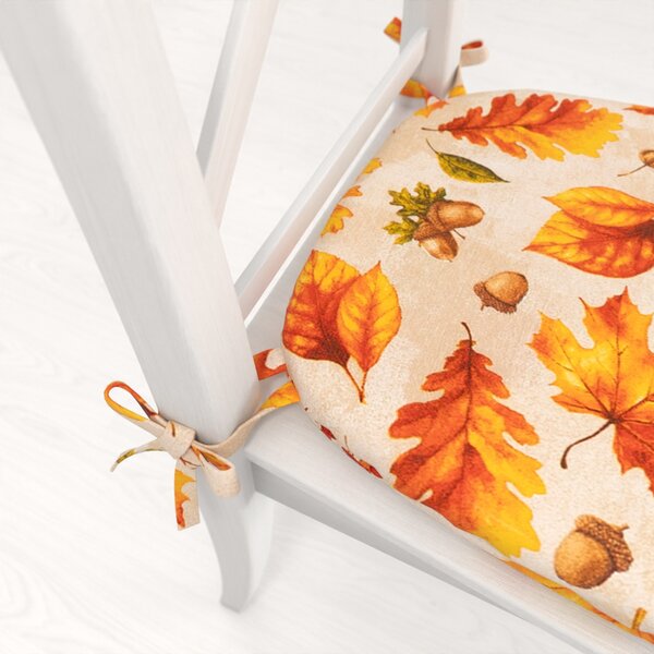 Biante Oblý podsedák Leona LN-182 Zlatá jeseň na béžovom - 39x37x3 cm