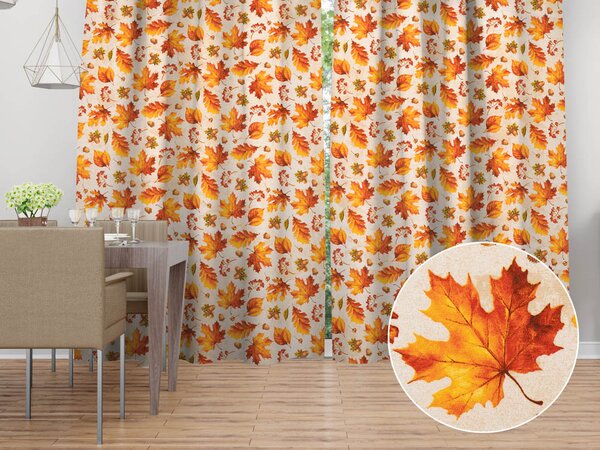 Biante Dekoračný záves Leona LN-182 Zlatá jeseň na béžovom 130x140 cm