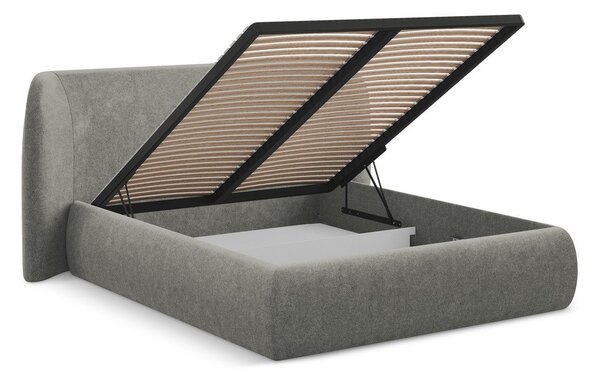 Sivá čalúnená dvojlôžková posteľ s úložným priestorom s roštom 160x200 cm Hauke – Makamii