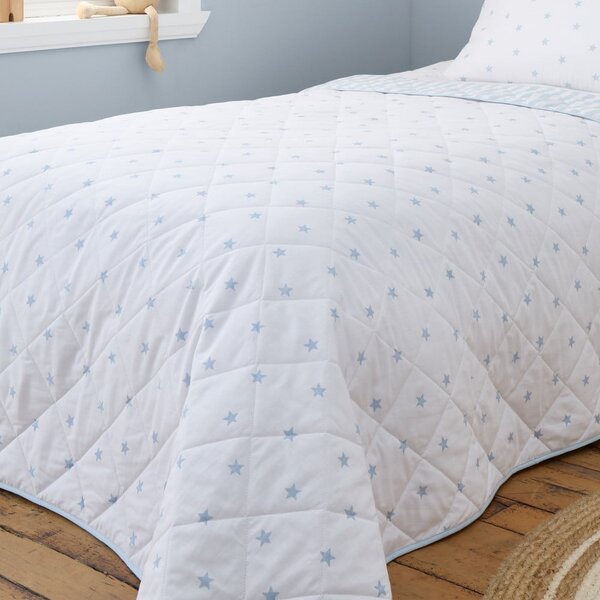 Biely/modrý bavlnený prešívaný detský pléd 135x190 cm Mini Star & Stripes – Bianca