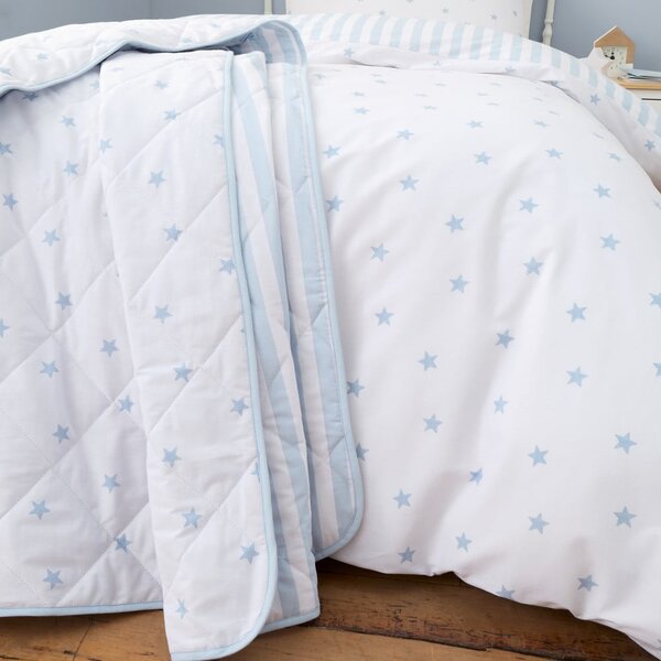 Biely/modrý bavlnený prešívaný detský pléd 135x190 cm Mini Star & Stripes – Bianca
