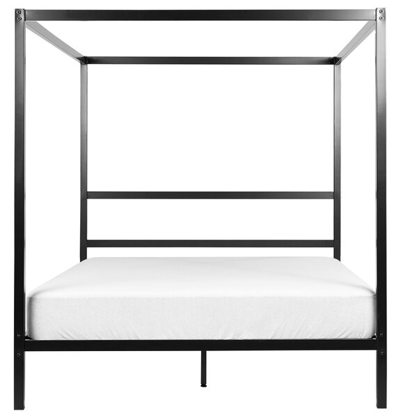 Rám postele s baldachýnom čierny kov 160 x 200 cm dvojlôžko preglejkové lamely industriálny minimalistický štýl spálňa