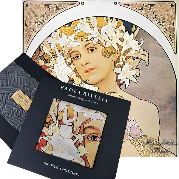 PAOLA RIVELLI Šatka, 90 x 90 cm Alfons Mucha Flower (Krásna šatka v originálnom darčekovom baleni z úplne novej kolekcie The Divine Collection značky Paola Rivelli. - Uvádzacia zľava -28%. Nenechajte si ujsť!)