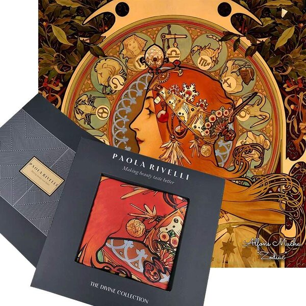 PAOLA RIVELLI Šatka, 90x90 cm Alfons Mucha Zverokruh (Krásna šatka v originálnom darčekovom baleni z úplne novej kolekcie The Divine Collection značky Paola Rivelli. - Uvádzacia zľava -28%. Nenechajte si ujsť!)