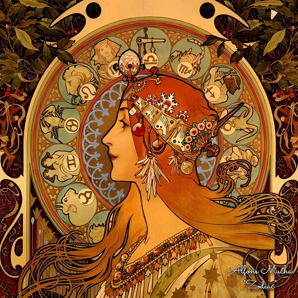 PAOLA RIVELLI Šatka, 90x90 cm Alfons Mucha Zverokruh (Krásna šatka v originálnom darčekovom baleni z úplne novej kolekcie The Divine Collection značky Paola Rivelli. - Uvádzacia zľava -28%. Nenechajte si ujsť!)