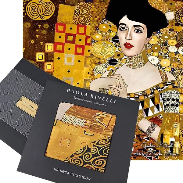 PAOLA RIVELLI Šatka, 90x90 cm Gustav Klimt Adela Bloch Bauer (Krásna šatka v originálnom darčekovom baleni z úplne novej kolekcie The Divine Collection značky Paola Rivelli. - Uvádzacia zľava -28%. Nenechajte si ujsť!)