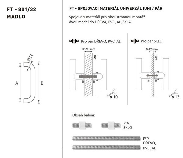 DVERNÉ MADLO MP K01 Ø 32 mm UN - pár (BN - Brúsená nerez), MP BN (brúsená nerez)