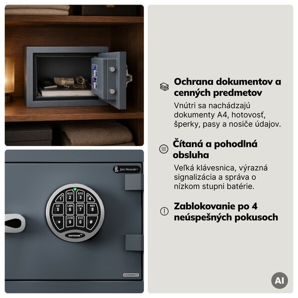 Trezor S2 bezpečnostný, ohňovzdorný, elektronický na kód, na dokumenty, 400x280x340 mm: EDGAR