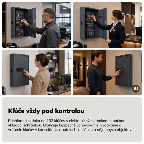 Skrinka na kľúče elektronická s vhadzovaním a kódovým zámkom, na 133 kľúčov, 430x665x130 mm: BRUCE
