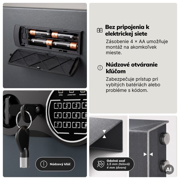 Skrinka na kľúče elektronická s vhadzovaním a kódovým zámkom, na 133 kľúčov, 430x665x130 mm: BRUCE