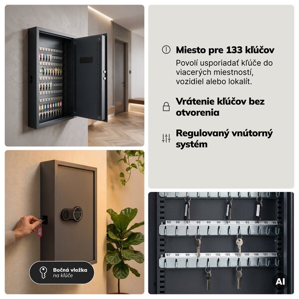 Skrinka na kľúče elektronická s vhadzovaním a kódovým zámkom, na 133 kľúčov, 430x665x130 mm: BRUCE