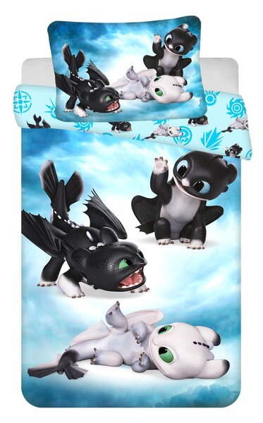 Modré bavlnené detské obliečky do postieľky 100x135 cm How to Train Your Dragon Babies