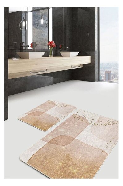 Béžové zamatové kúpeľňové predložky v súprave 2 ks 60x100 cm – Mila Home