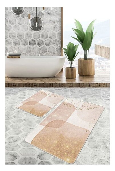 Béžové zamatové kúpeľňové predložky v súprave 2 ks 60x100 cm – Mila Home
