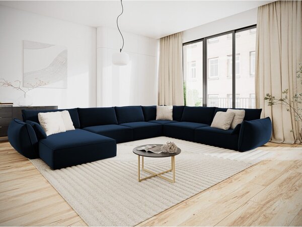 Tmavomodrá zamatová rohová pohovka (pravý roh/do "U") Vanda – Mazzini Sofas