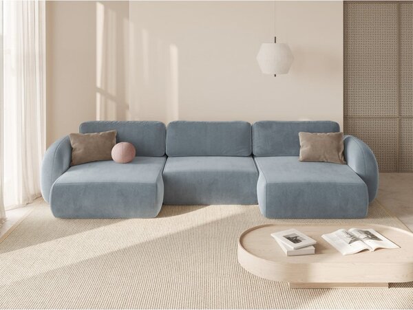 Sivomodrá zamatová rozkladacia/s úložným priestorom rohová pohovka (do tvaru "U") Tonale – Cosmopolitan Design