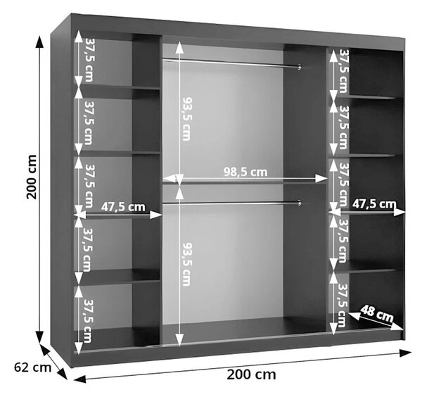 Šatníková skriňa Rubino V1 200x200x62 - orech warmia