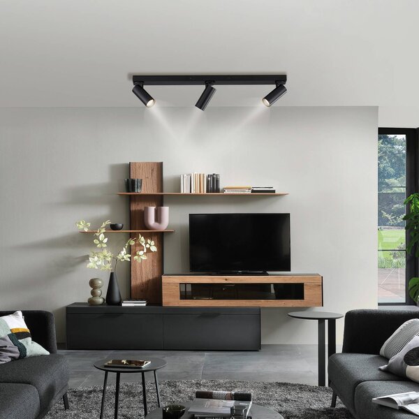 Stropné bodové svetlá RIK, čierny, 3-pl., 89 cm, kov, GU10-LED, Čierna, Obývacia izba / jedáleň, Hliník, Moderný, Stropné svetlo polkruhové s priestorom