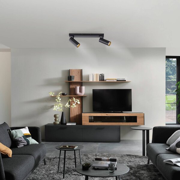 Stropné bodové svetlá RIK, čierny, 2-pl., 59 cm, kov, GU10-LED, Čierna, Obývacia izba / jedáleň, Hliník, Moderný, Stropné svetlo polkruhové s priestorom