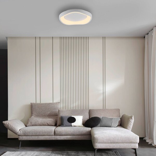Stropné LED svetlo MONTA, biele, Ø 40 cm, kov, Switchdim, Biela / opálová, Obývacia izba / jedáleň, kov, Moderný, Závesné svietidlo